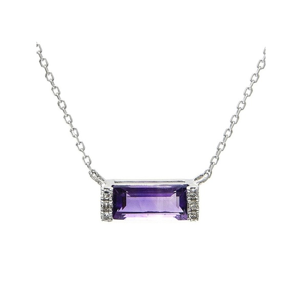 925 Silver diamond and amethyst BAR NECKLACE - Picture 2 of 5